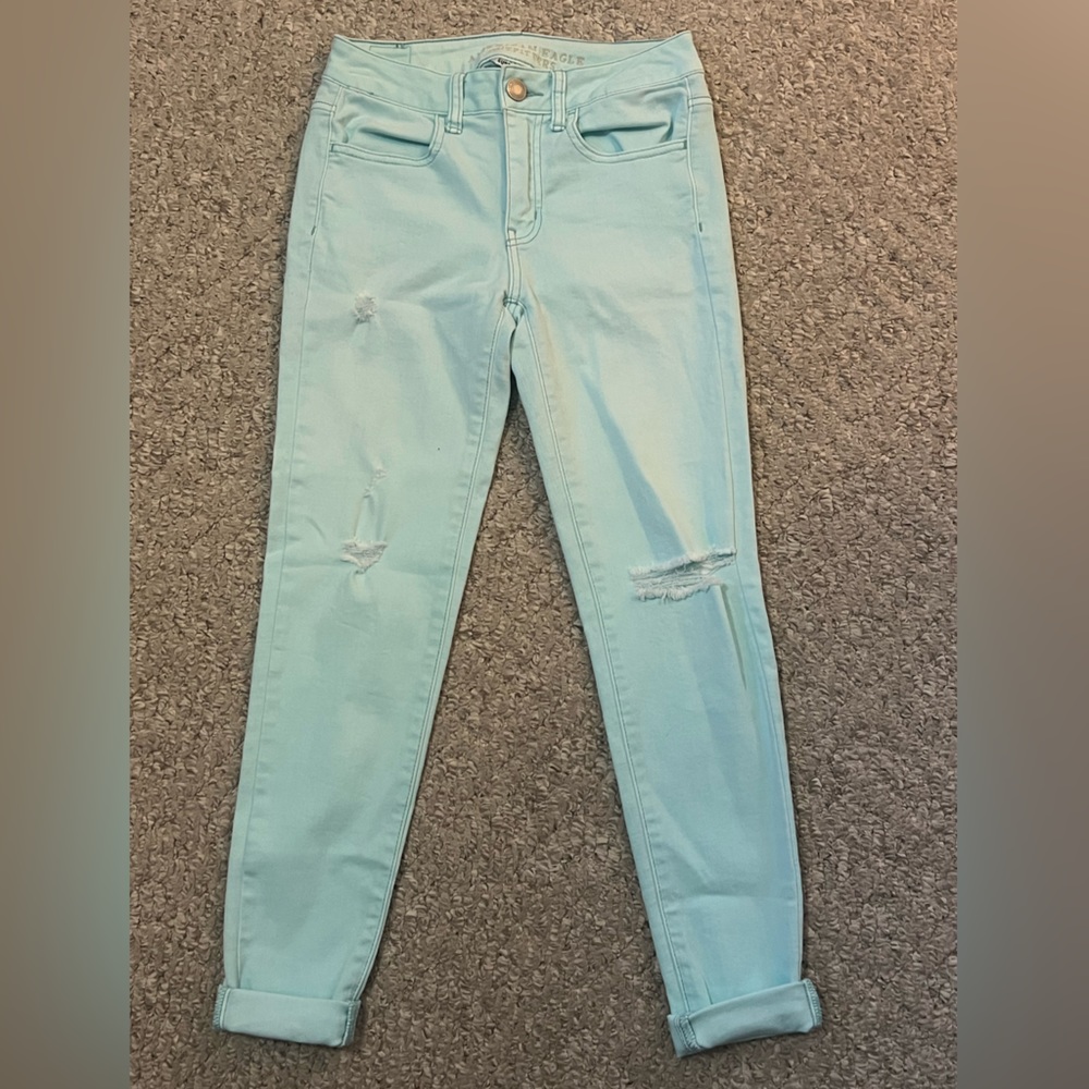 American Eagle Mint Distressed Jeans Size 2